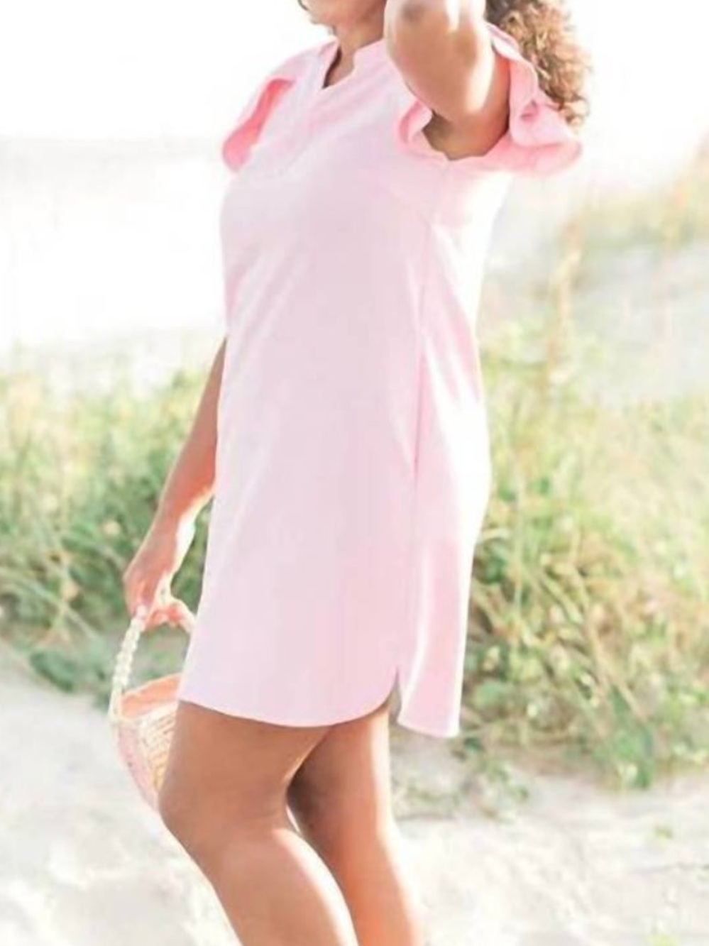 Victoria Dunn VD Lounge Dress St.Barts Pocketed Ruffle Sleeve French Terry